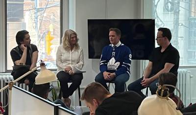 (from left to right) Arron Lin (RBCx), Shari Hughson (Cookin), Morley Ivers (Cookin) and Ben Yoskovitz (Highline Beta).